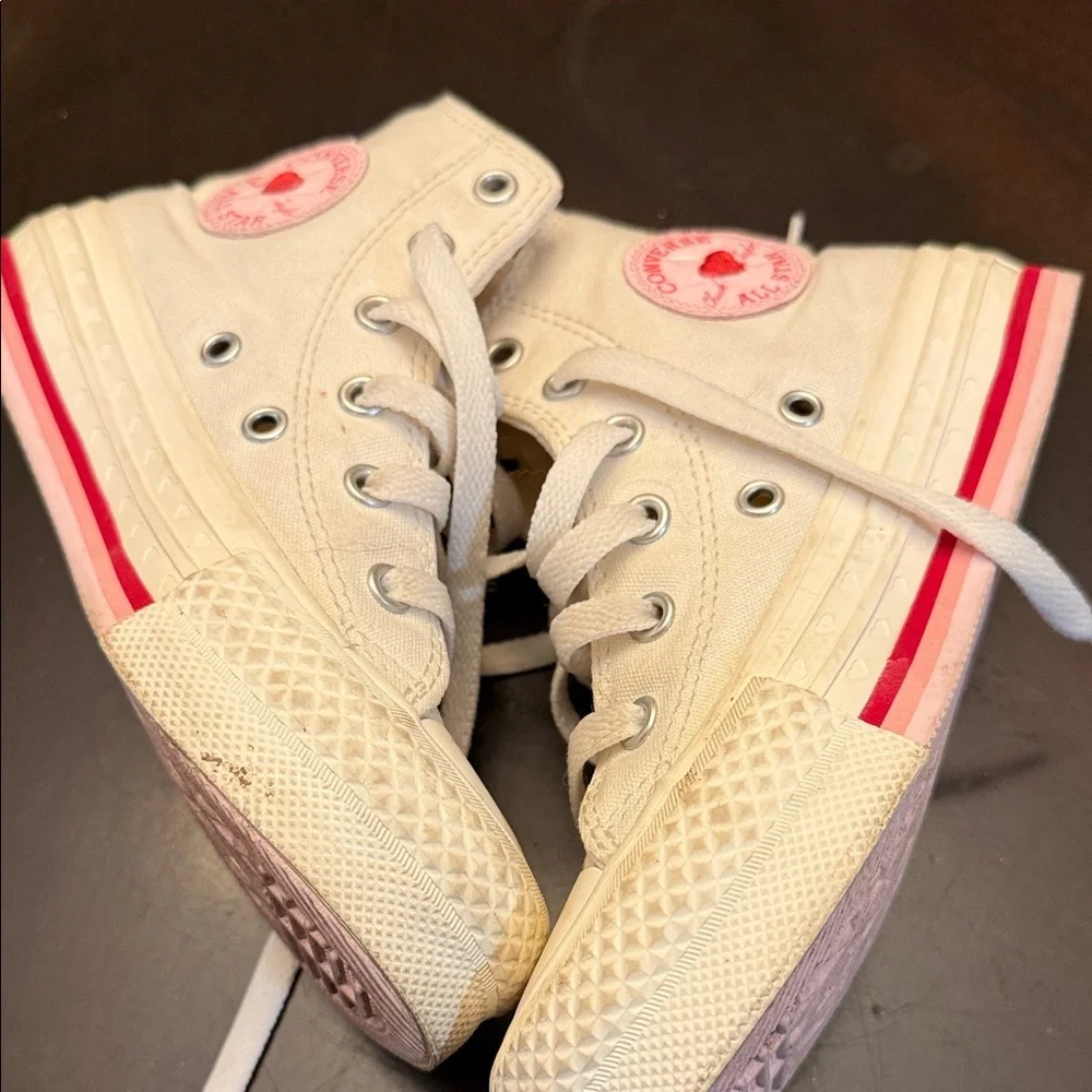 Converse Kids' White Sneakers with Red Heart Details